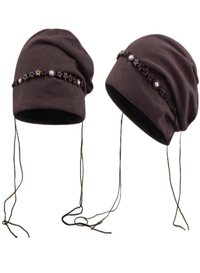 KORADI Women's Slouchy Beanie Hat Retro Stars Tassel Skull Cap Y2K Stylish Beanies Bonnet Stretch Hip-Hop Headwear Coffee - Image 5